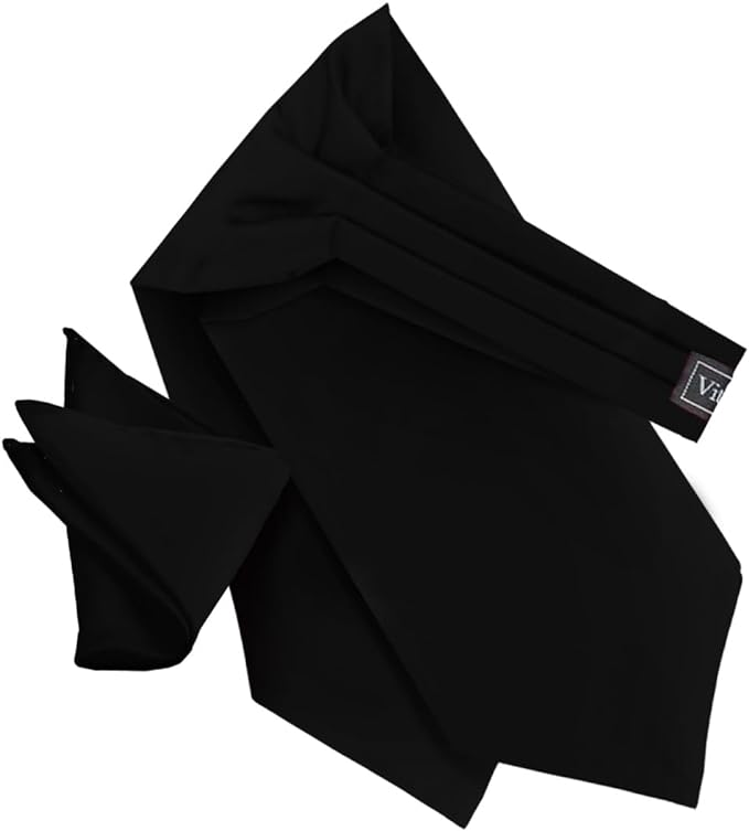 Vittorio Farina Solid Satin Ascot & Pocket Square - ASCOTS-SOLID_BLACK - Classy Cufflinks