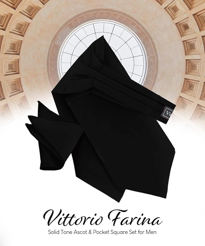 Vittorio Farina Solid Satin Ascot & Pocket Square - ASCOTS-SOLID_BLACK - Classy Cufflinks