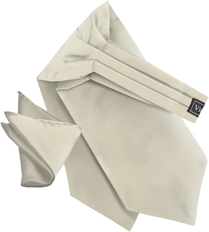 Vittorio Farina Solid Satin Ascot & Pocket Square - ASCOTS-SOLID_IVORY - Classy Cufflinks