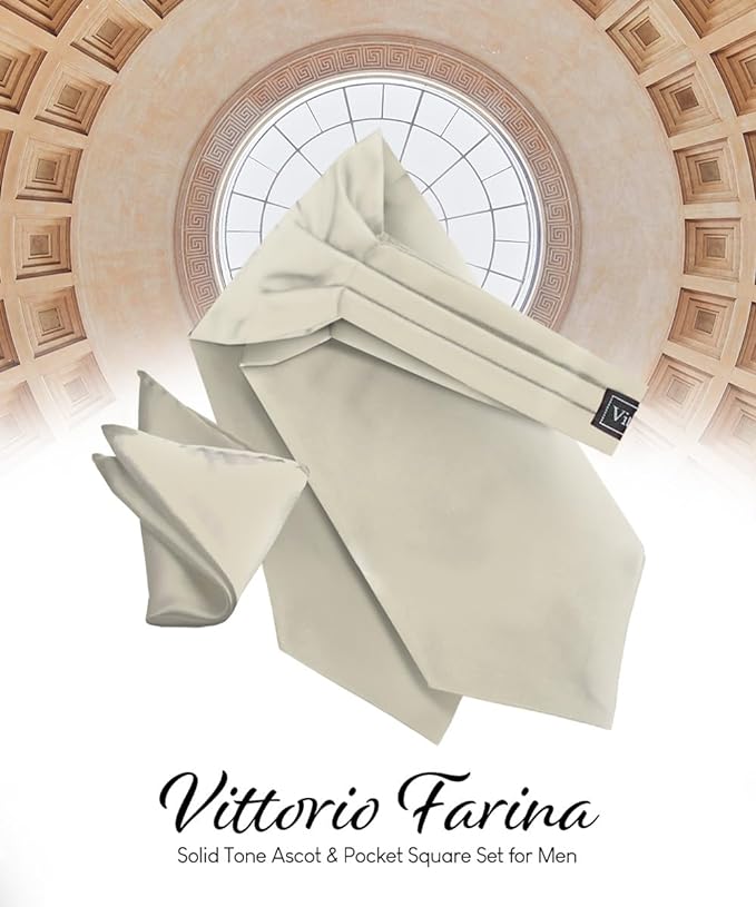 Vittorio Farina Solid Satin Ascot & Pocket Square - ASCOTS-SOLID_IVORY - Classy Cufflinks