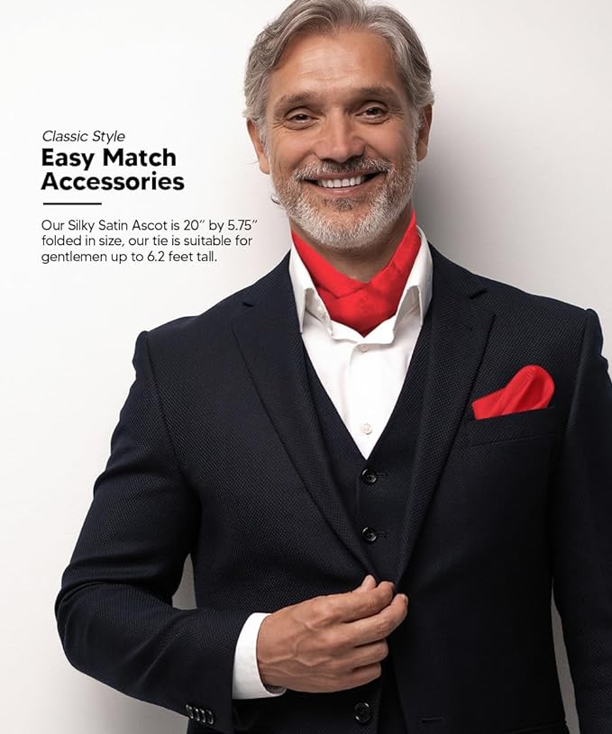 Vittorio Farina Solid Satin Ascot & Pocket Square - ASCOTS-SOLID_RED - Classy Cufflinks