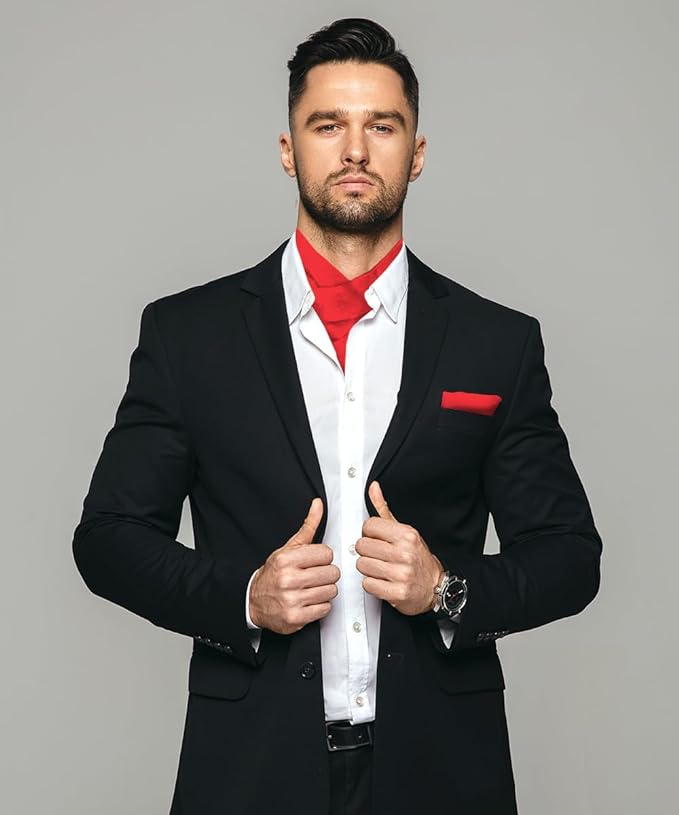 Vittorio Farina Solid Satin Ascot & Pocket Square - ASCOTS-SOLID_RED - Classy Cufflinks