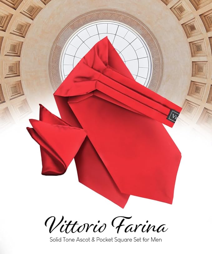 Vittorio Farina Solid Satin Ascot & Pocket Square - ASCOTS-SOLID_RED - Classy Cufflinks