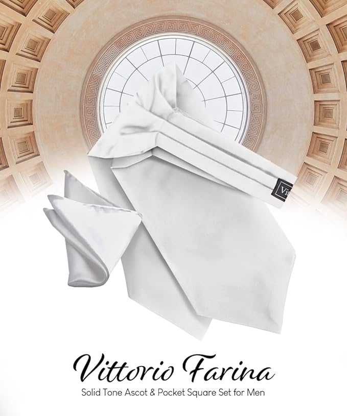 Vittorio Farina Solid Satin Ascot & Pocket Square - ASCOTS-SOLID_WHITE - Classy Cufflinks