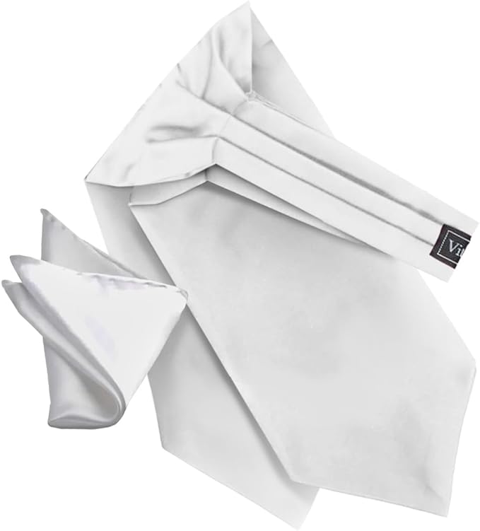 Vittorio Farina Solid Satin Ascot & Pocket Square - ASCOTS-SOLID_WHITE - Classy Cufflinks