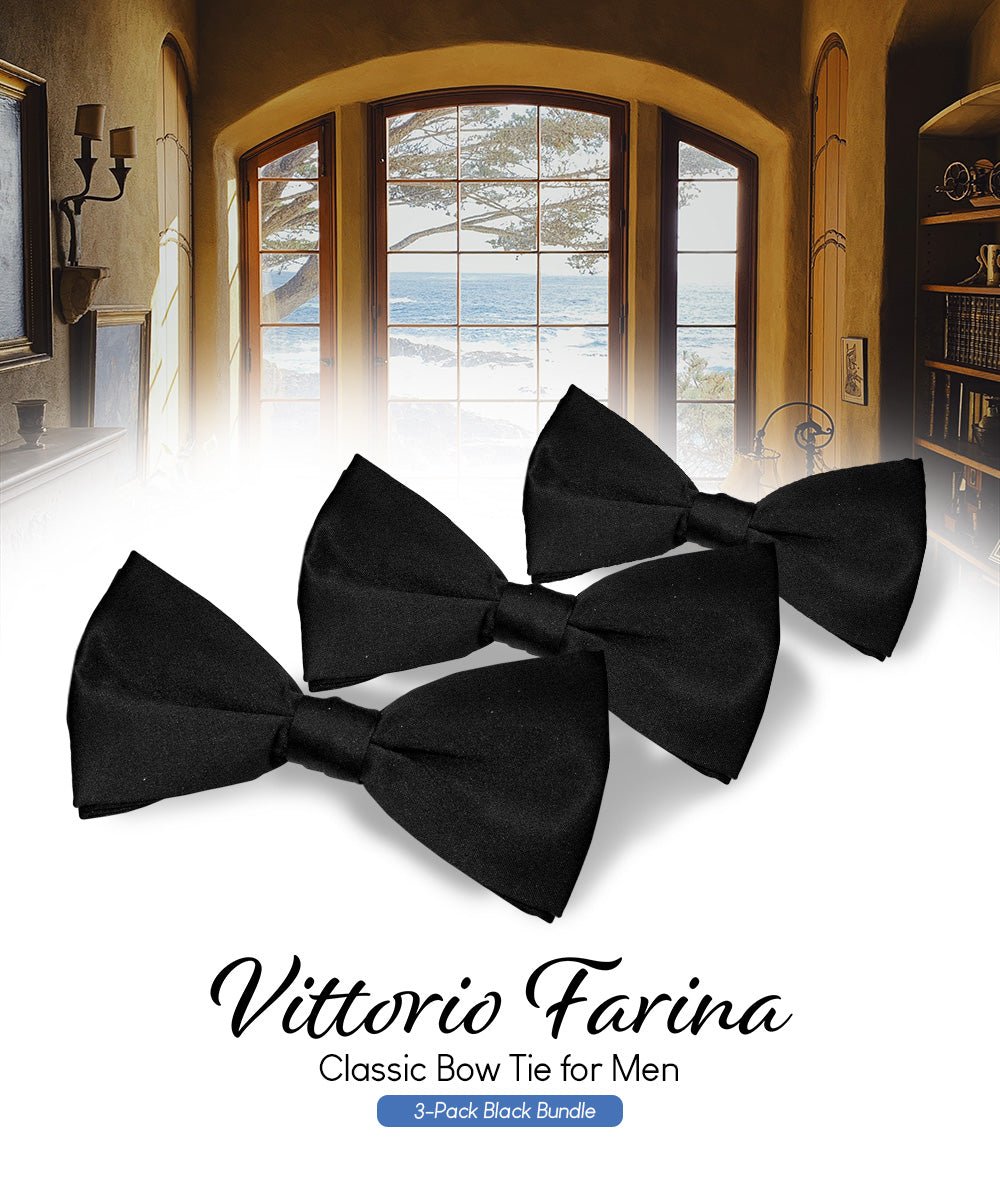 Vittorio Farina Classic Bow Tie Multipacks - B - SOLID - 3_BLACK - Classy Cufflinks