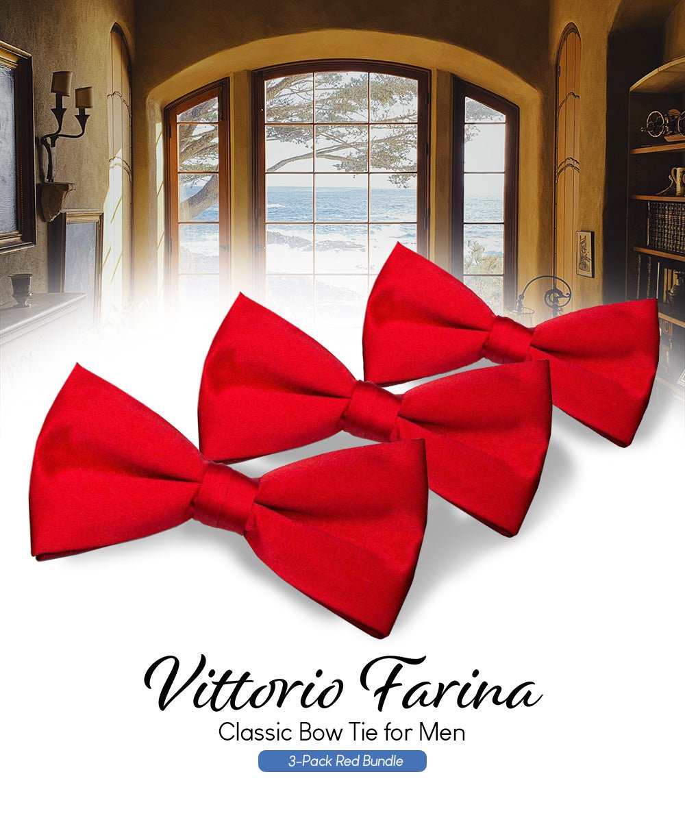 Vittorio Farina Classic Bow Tie Multipacks - B - SOLID - 3_RED - Classy Cufflinks