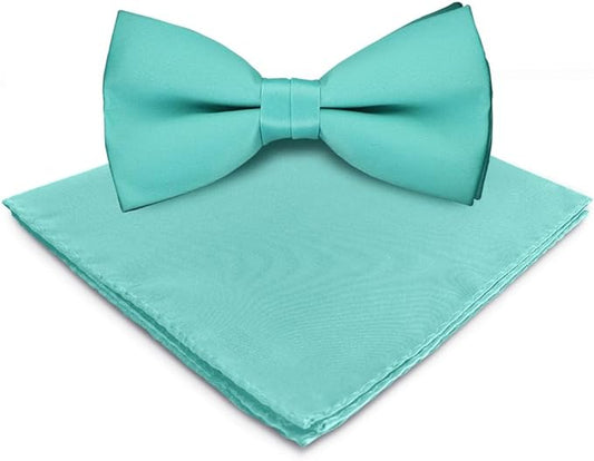 Vittorio Farina Classic Bow Tie & Pocket Square - basic - bow - tie - hanky - aqua - Classy Cufflinks