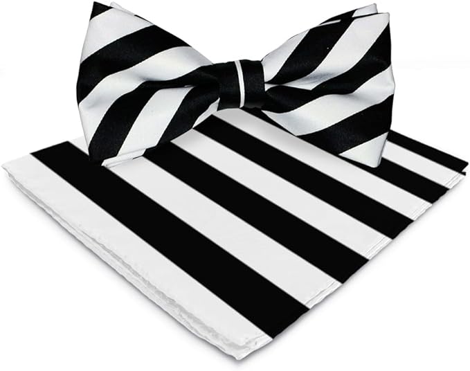 Vittorio Farina Striped Bow Tie & Pocket Square - bh-1545 - Classy Cufflinks