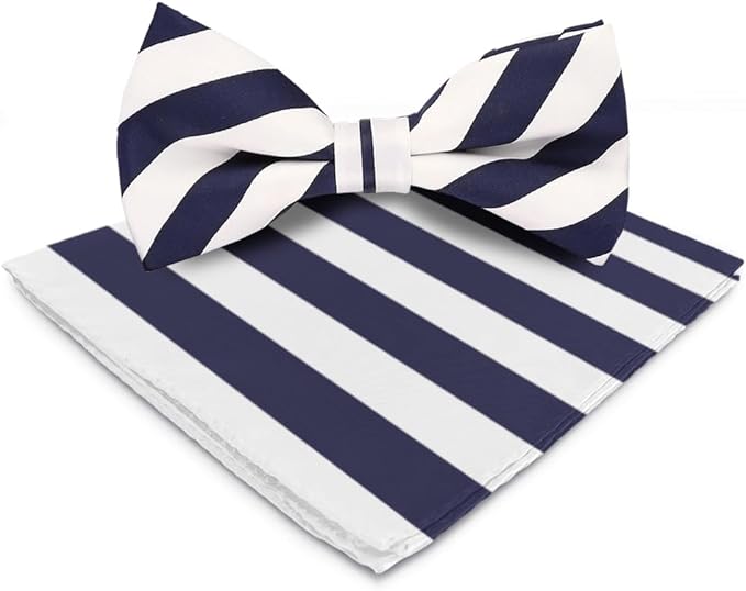 Vittorio Farina Striped Bow Tie & Pocket Square - bh-1546 - Classy Cufflinks