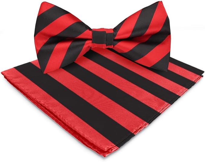 Vittorio Farina Striped Bow Tie & Pocket Square - bh-1548 - Classy Cufflinks