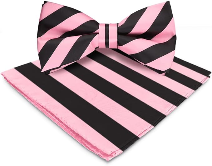 Vittorio Farina Striped Bow Tie & Pocket Square - bh-1549 - Classy Cufflinks