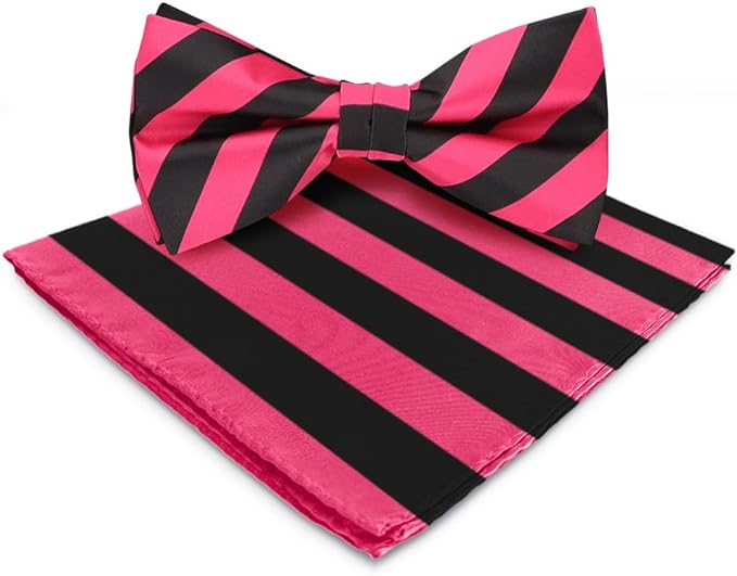 Vittorio Farina Striped Bow Tie & Pocket Square - bh-1550 - Classy Cufflinks