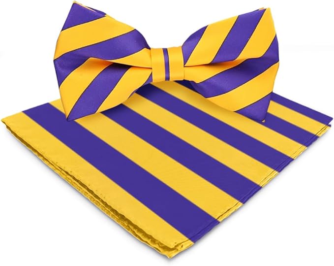 Vittorio Farina Striped Bow Tie & Pocket Square - bh-1551 - Classy Cufflinks