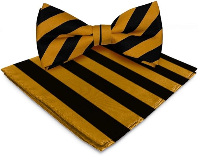 Vittorio Farina Striped Bow Tie & Pocket Square - bh-1552 - Classy Cufflinks