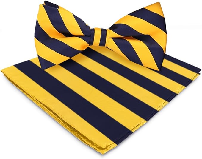 Vittorio Farina Striped Bow Tie & Pocket Square - bh-1554 - Classy Cufflinks