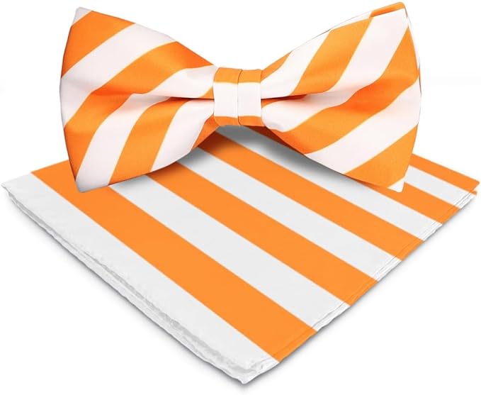 Vittorio Farina Striped Bow Tie & Pocket Square - bh-1558 - Classy Cufflinks