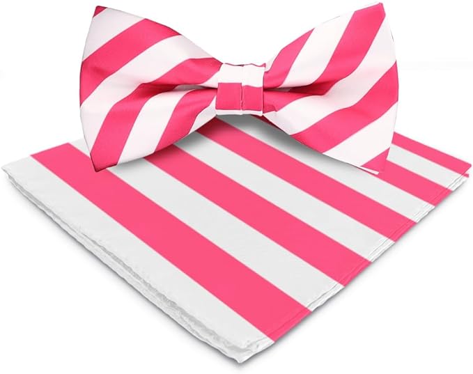 Vittorio Farina Striped Bow Tie & Pocket Square - bh-1560 - Classy Cufflinks