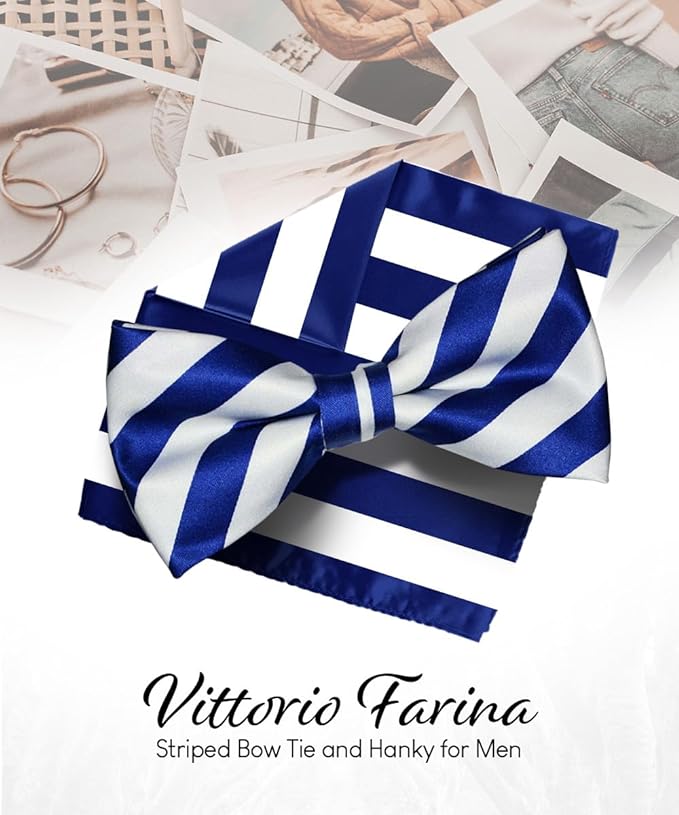 Vittorio Farina Striped Bow Tie & Pocket Square - bh - 1563 - Classy Cufflinks