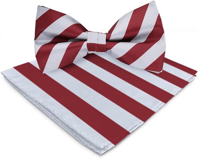 Vittorio Farina Striped Bow Tie & Pocket Square - bh-1571 - Classy Cufflinks