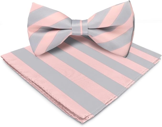 Vittorio Farina Striped Bow Tie & Pocket Square - bh-1573 - Classy Cufflinks