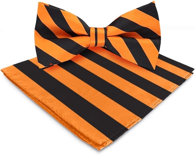 Vittorio Farina Striped Bow Tie & Pocket Square - bh-1574 - Classy Cufflinks