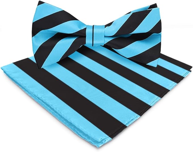 Vittorio Farina Striped Bow Tie & Pocket Square - bh-1575 - Classy Cufflinks