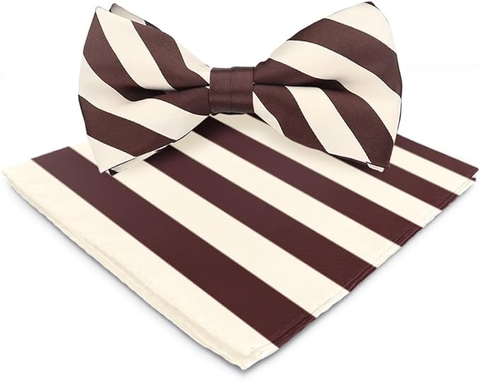 Vittorio Farina Striped Bow Tie & Pocket Square - bh-1578 - Classy Cufflinks