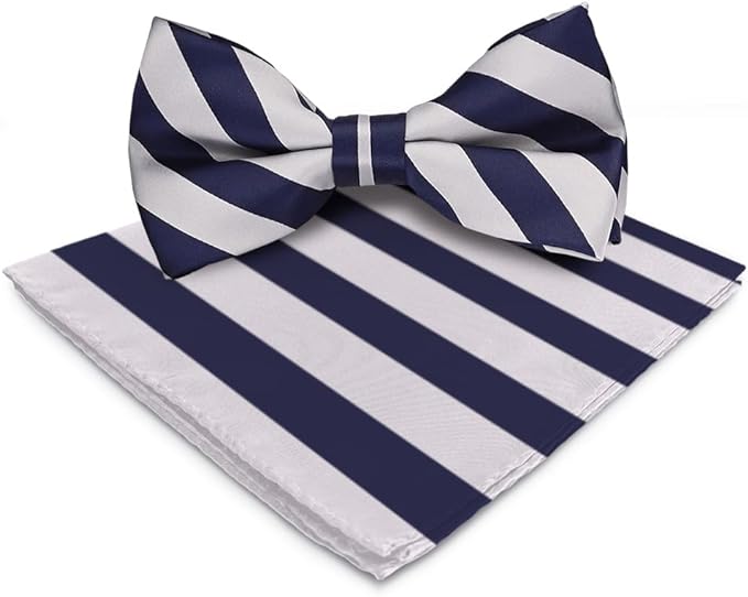 Vittorio Farina Striped Bow Tie & Pocket Square - bh-1581 - Classy Cufflinks