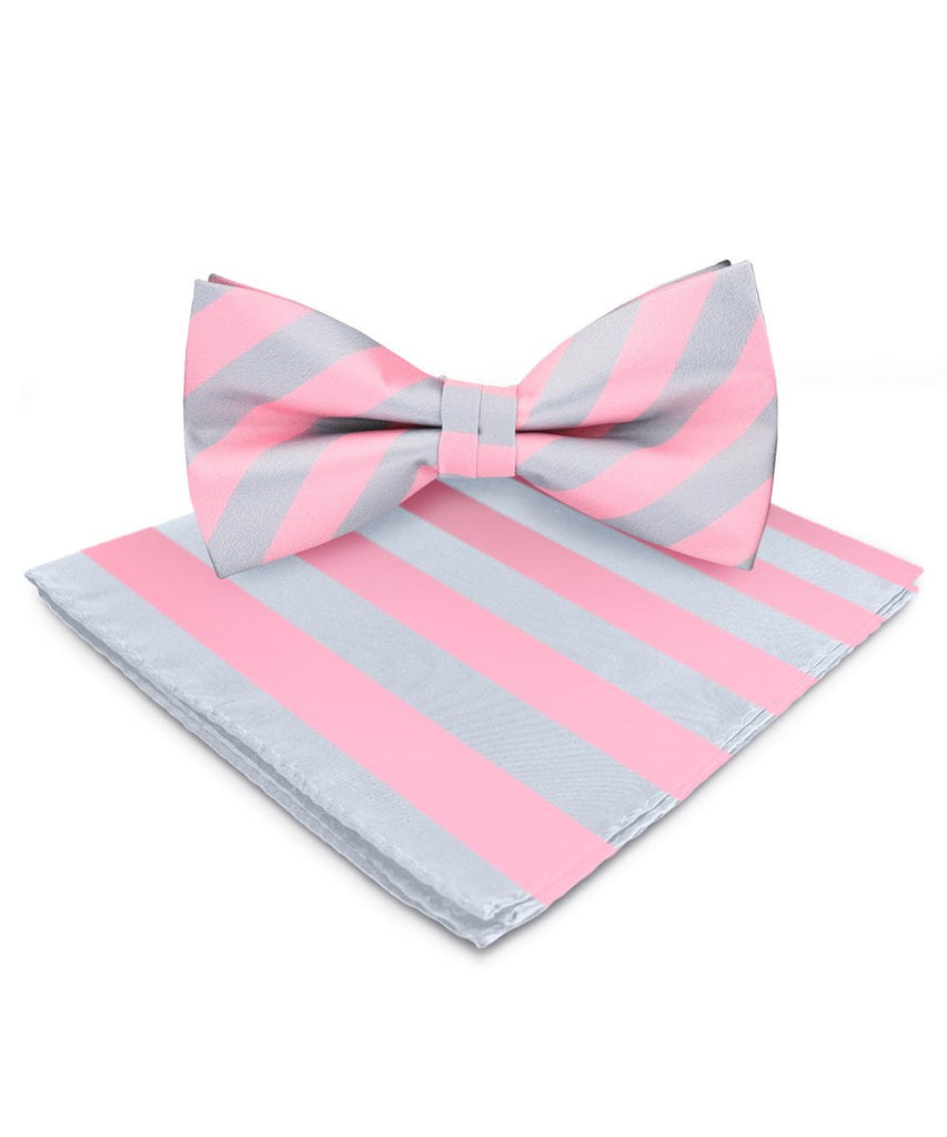 Vittorio Farina Striped Bow Tie & Pocket Square - bh - 1584 - Classy Cufflinks