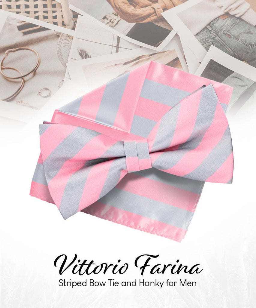 Vittorio Farina Striped Bow Tie & Pocket Square - bh - 1584 - Classy Cufflinks