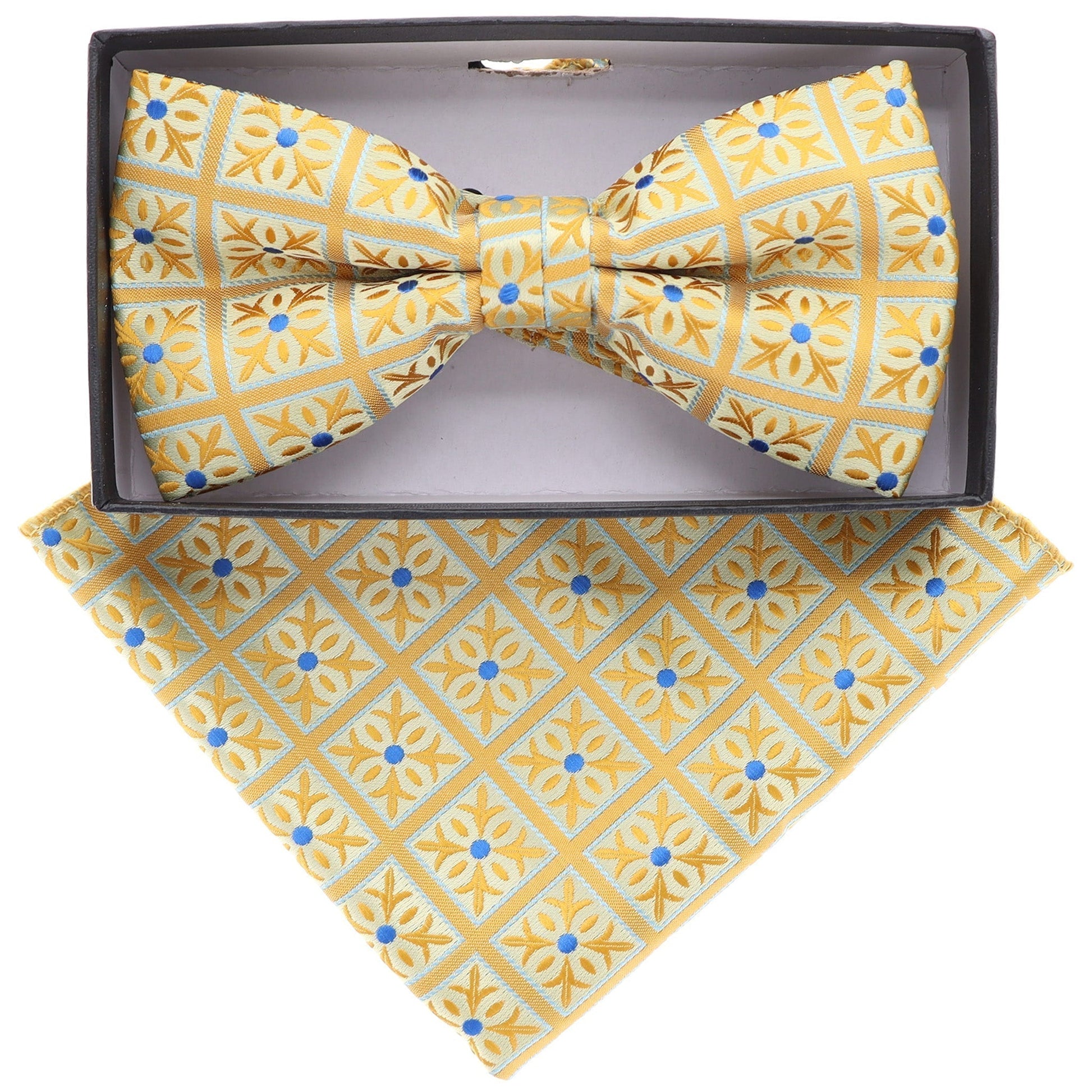 Vittorio Farina Geometric Designer Bow Tie & Pocket Square - BH-21057 - Classy Cufflinks