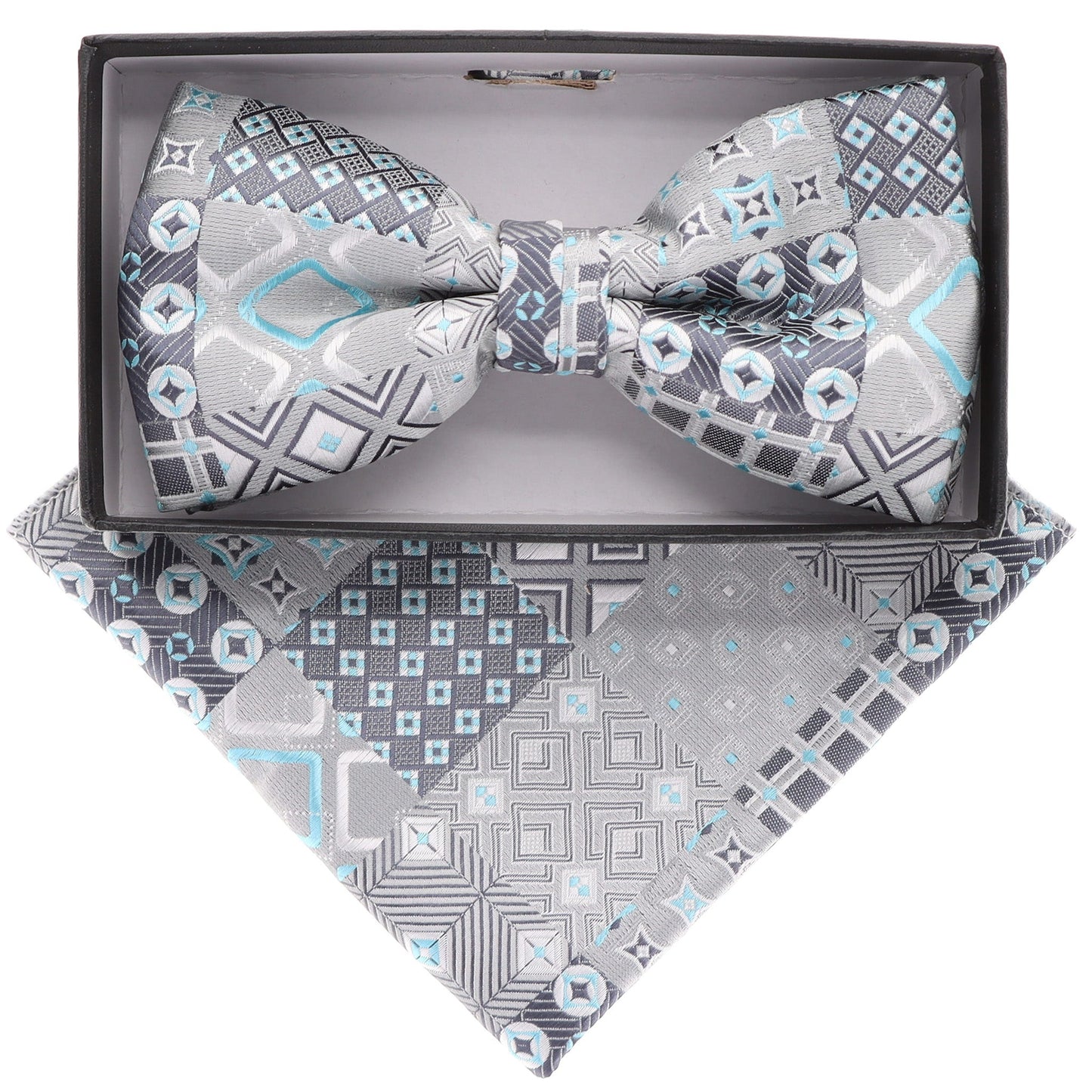 Vittorio Farina Geometric Designer Bow Tie & Pocket Square - BH-21188 - Classy Cufflinks