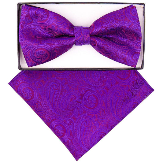 Vittorio Farina Paisley Designer Bow Tie & Pocket Square - BH-5020 - Classy Cufflinks