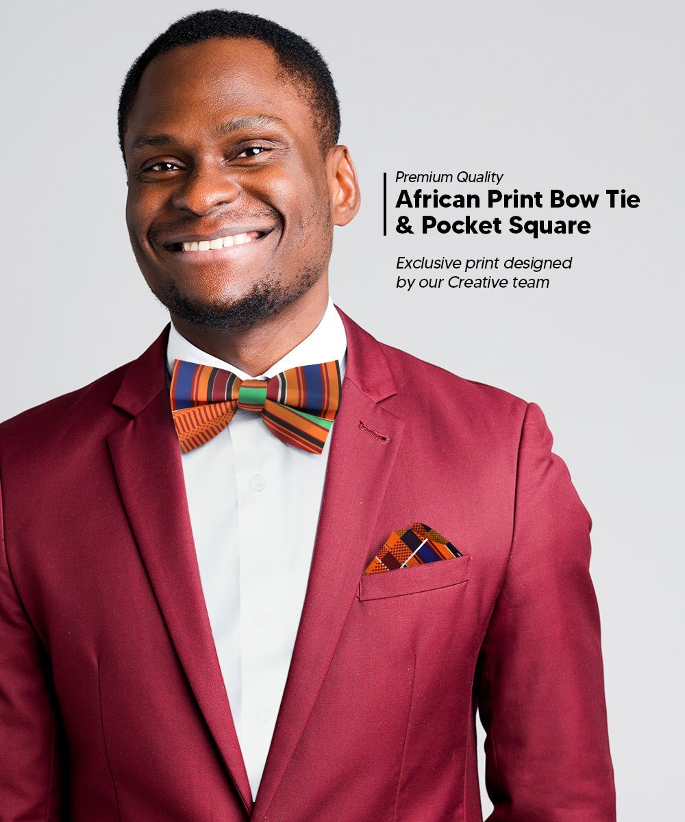 Vittorio Farina Kente Bow Tie & Pocket Square - BH - K_Kente #1 - Classy Cufflinks