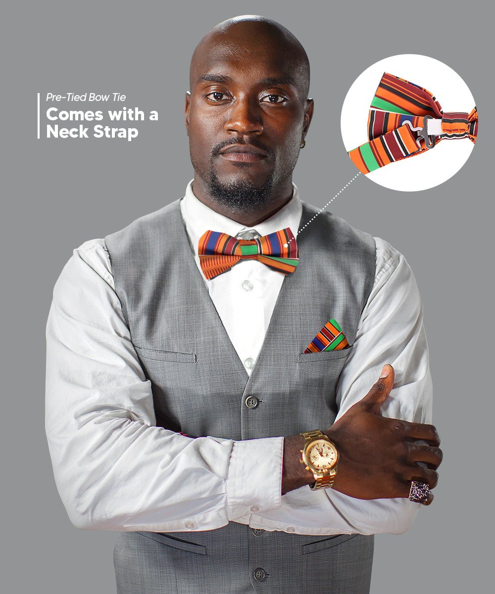 Vittorio Farina Kente Bow Tie & Pocket Square - BH - K_Kente #1 - Classy Cufflinks