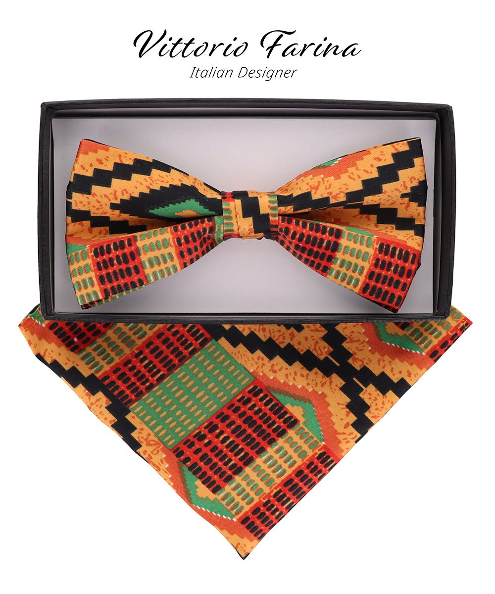 Vittorio Farina Kente Bow Tie & Pocket Square - BH - K_Kente #2 - Classy Cufflinks