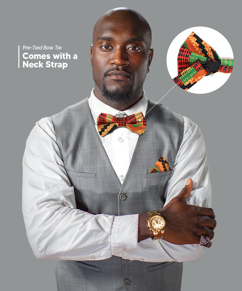 Vittorio Farina Kente Bow Tie & Pocket Square - BH - K_Kente #2 - Classy Cufflinks