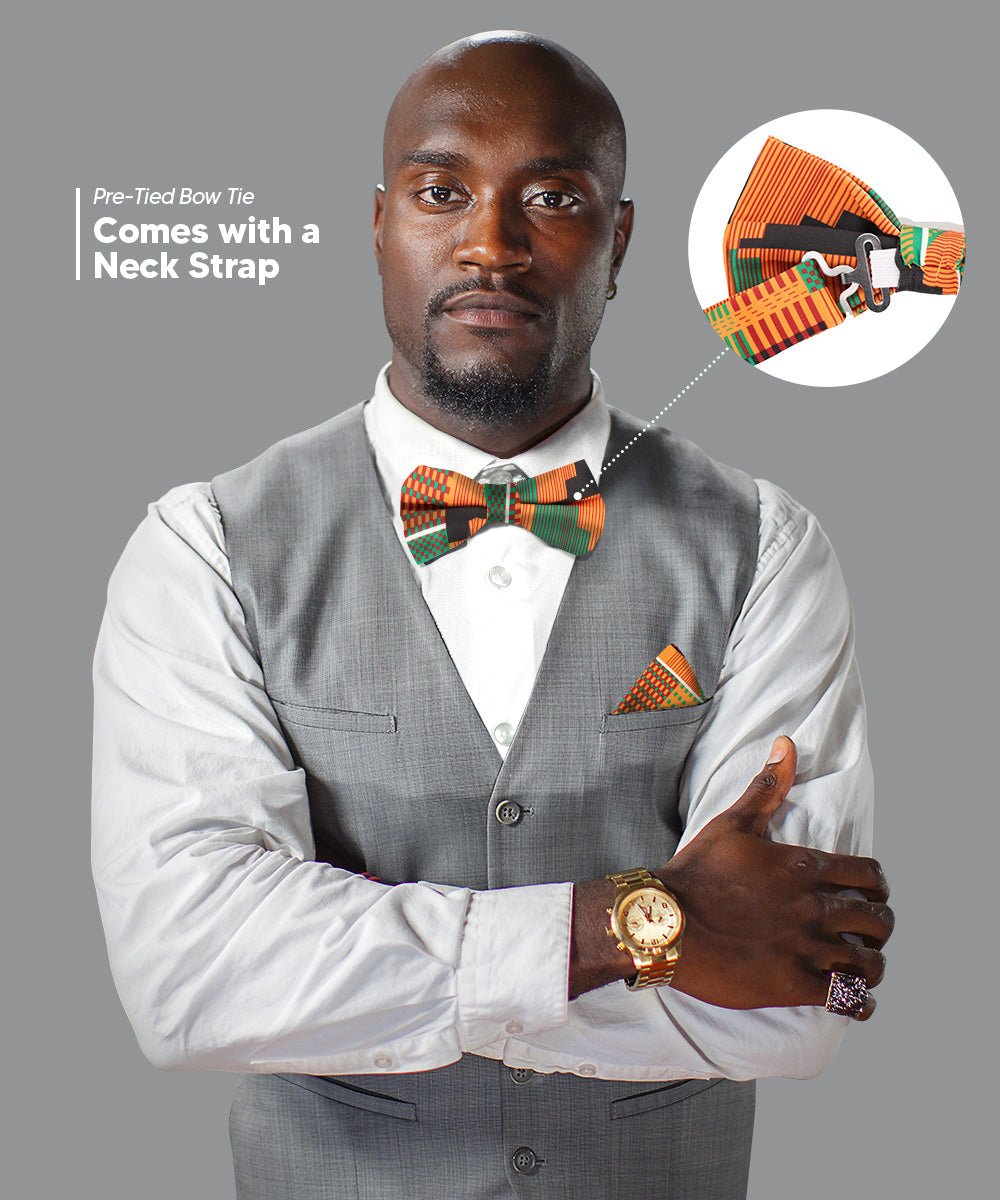 Vittorio Farina Kente Bow Tie & Pocket Square - BH - K_Kente #3_V01 - Classy Cufflinks