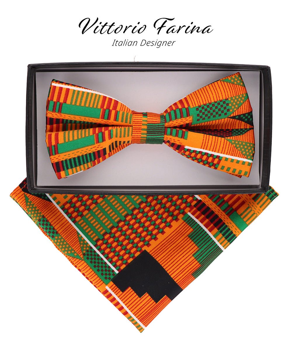 Vittorio Farina Kente Bow Tie & Pocket Square - BH - K_Kente #3_V01 - Classy Cufflinks