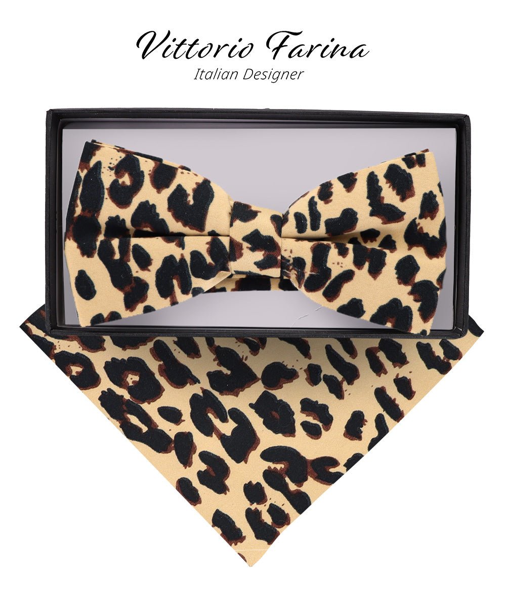 Vittorio Farina Kente Bow Tie & Pocket Square - BH - K_Leopard - Classy Cufflinks