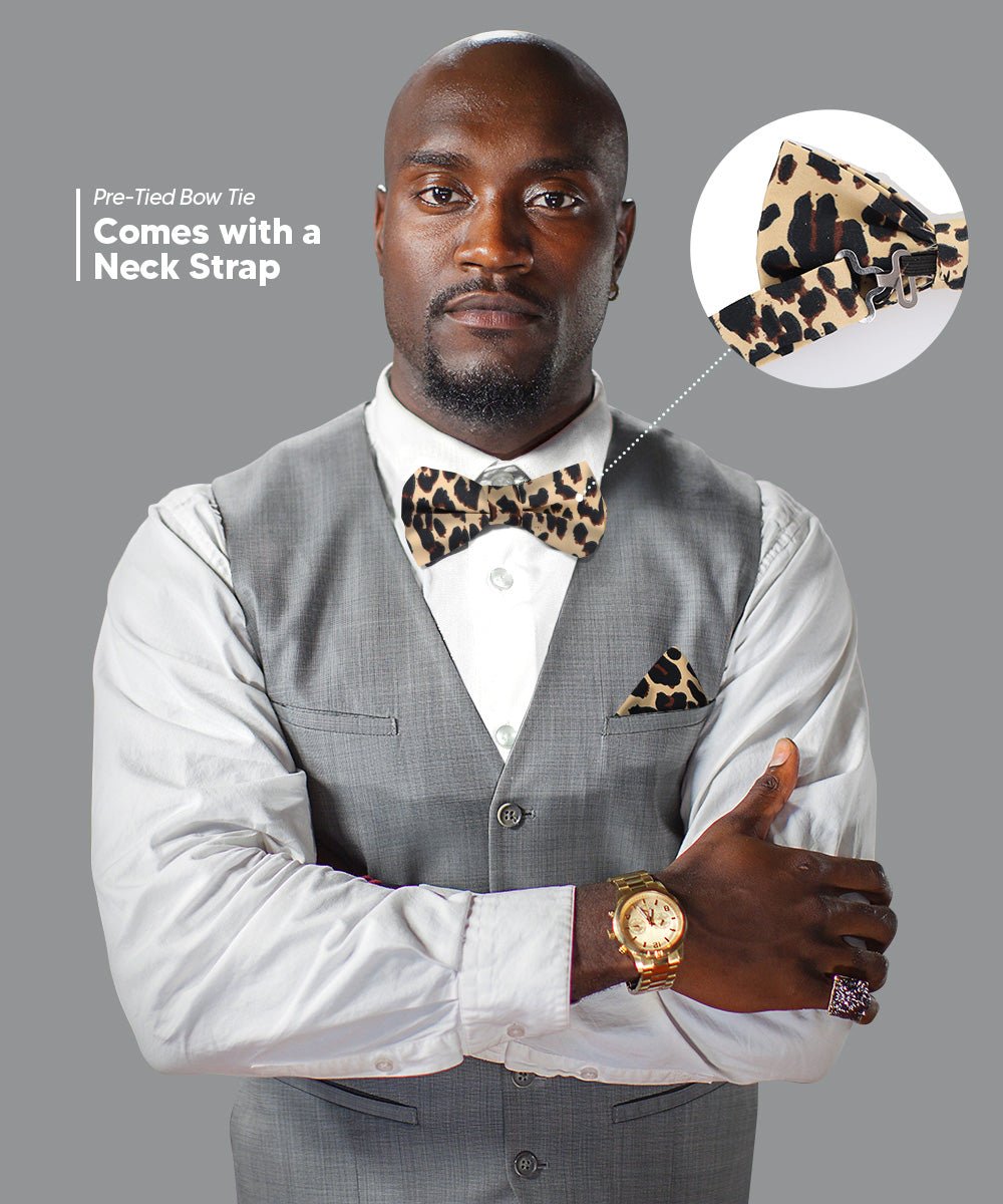 Vittorio Farina Kente Bow Tie & Pocket Square - BH - K_Leopard - Classy Cufflinks