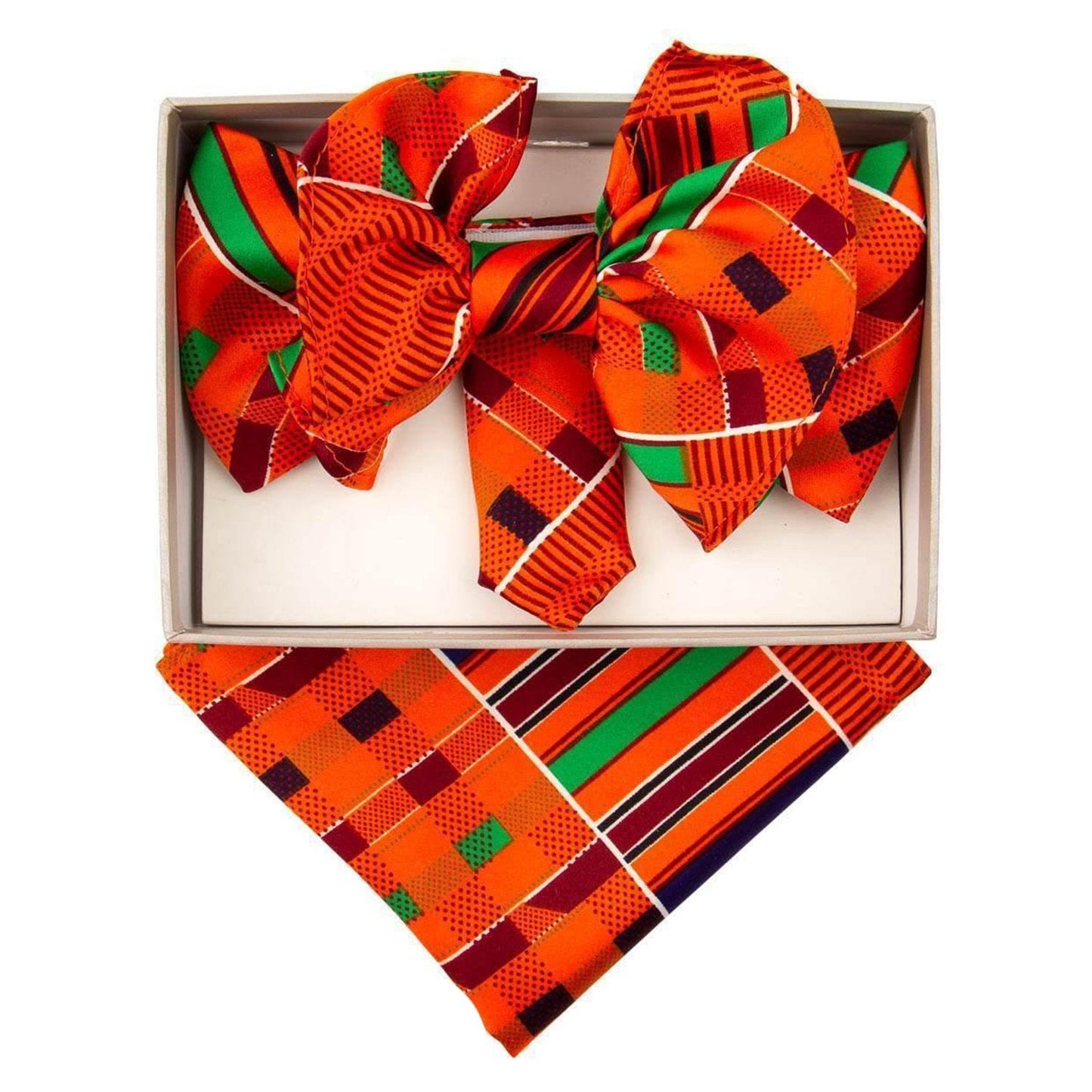 Vittorio Farina XL Kente Bow Tie & Pocket Square - BH-K-XL_Kente #1 - Classy Cufflinks