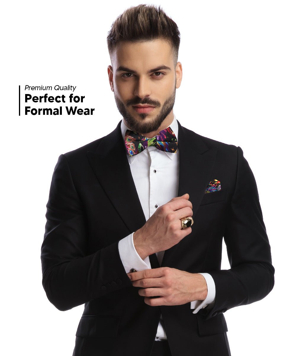 Vittorio Farina Mardi Gras Printed Bow Tie and Pocket Square - BH - MG_Mardi #0 - Classy Cufflinks