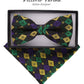 Vittorio Farina Mardi Gras Printed Bow Tie and Pocket Square - BH - MG_Mardi #2 - Classy Cufflinks