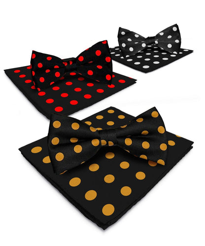 Vittorio Farina Polka Dot Bow Tie & Pocket Square Multipacks - BH - PD - 3_BLACK - Classy Cufflinks