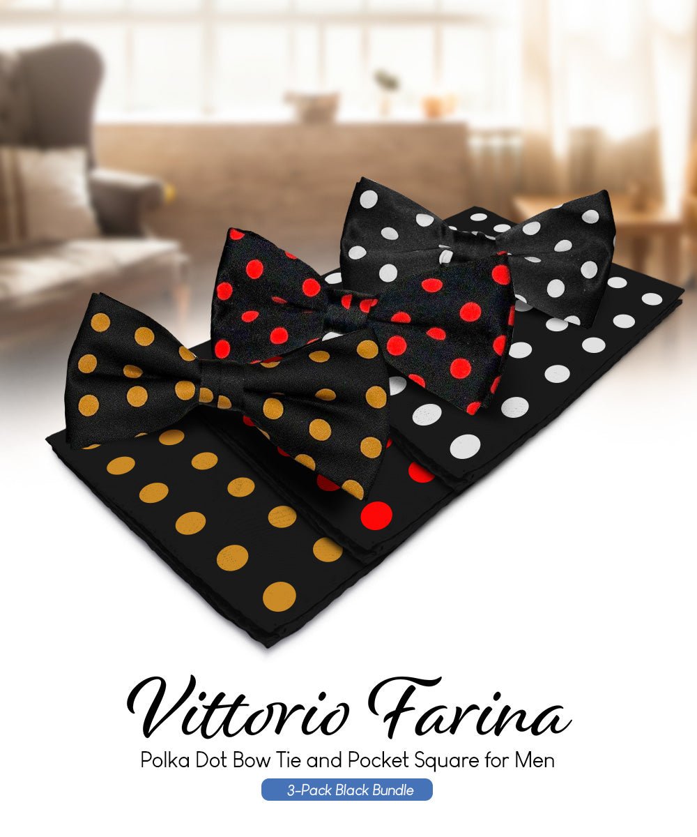 Vittorio Farina Polka Dot Bow Tie & Pocket Square Multipacks - BH - PD - 3_BLACK - Classy Cufflinks