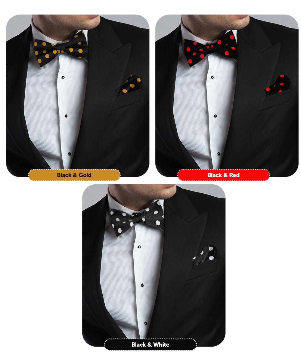 Vittorio Farina Polka Dot Bow Tie & Pocket Square Multipacks - BH - PD - 3_BLACK - Classy Cufflinks