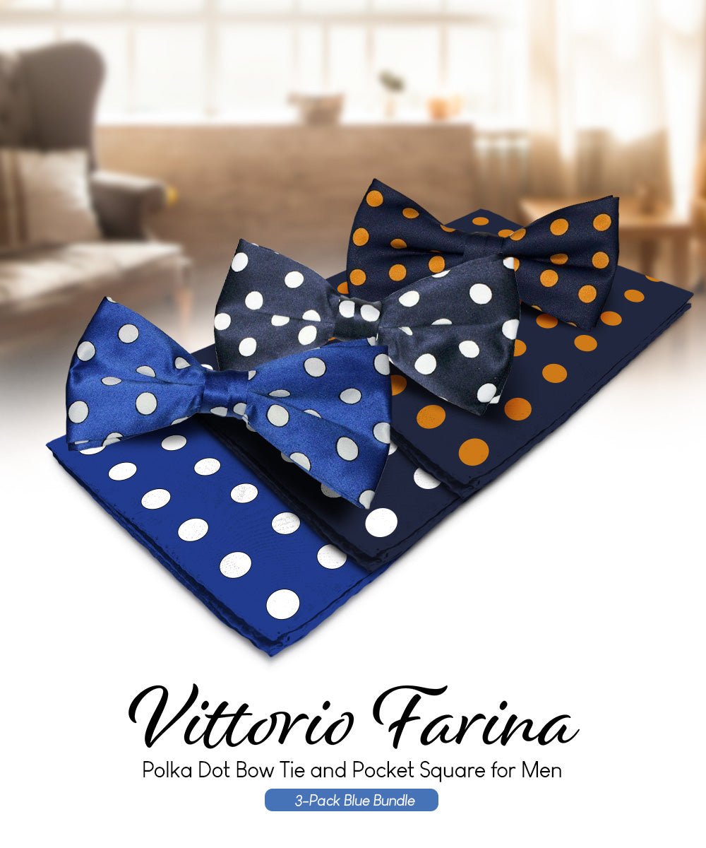 Vittorio Farina Polka Dot Bow Tie & Pocket Square Multipacks - BH - PD - 3_BLUE - Classy Cufflinks