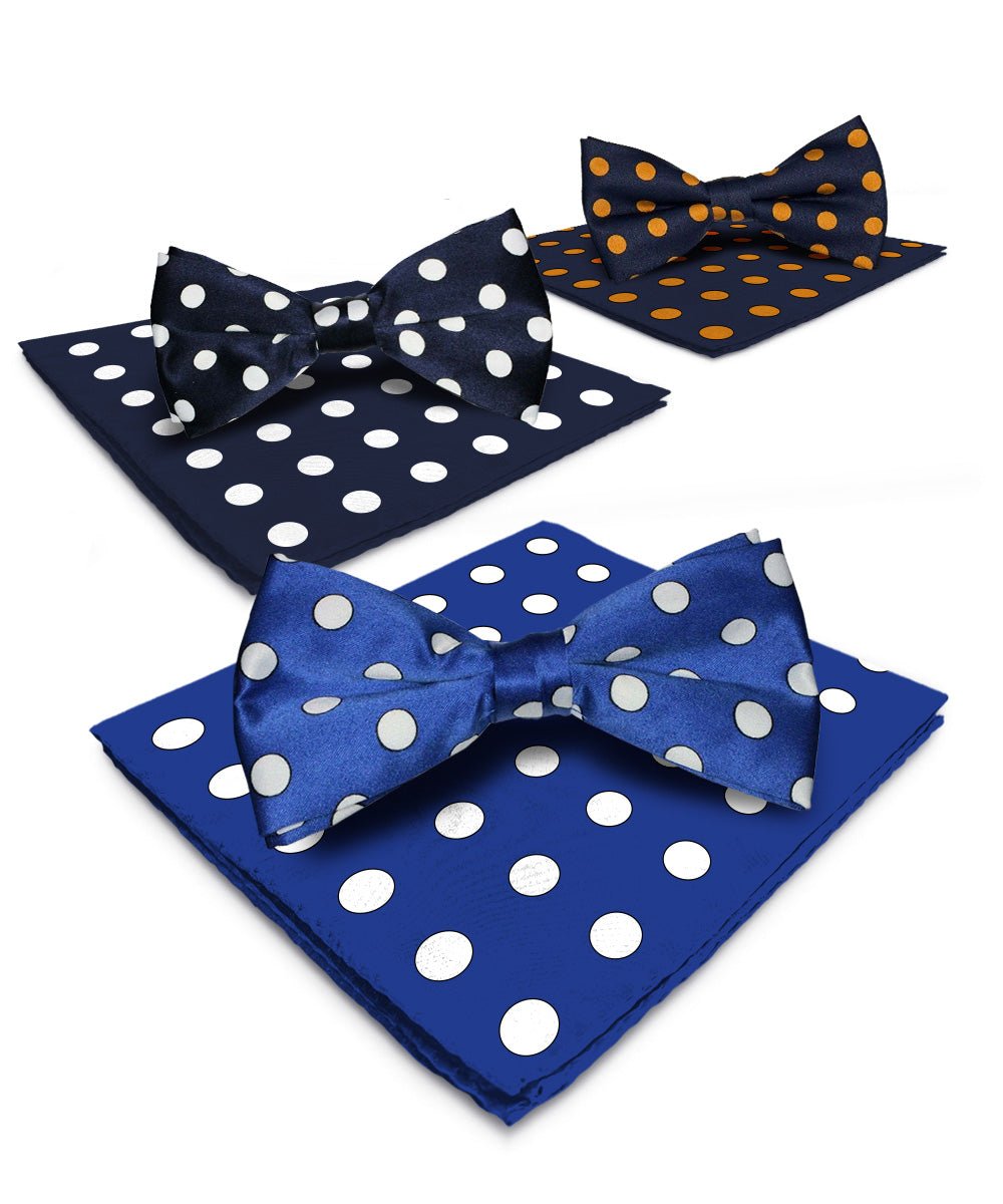 Vittorio Farina Polka Dot Bow Tie & Pocket Square Multipacks - BH - PD - 3_BLUE - Classy Cufflinks